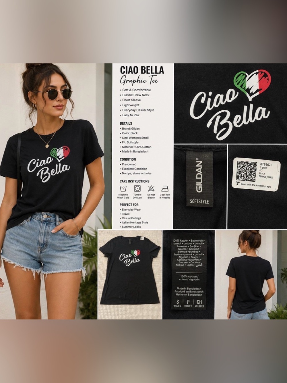 Gildan Black Tee with Tricolor Heart and White Script